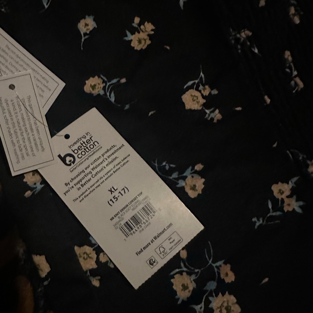 🆕 No Boundaries Knit Denim Corset Top Black & Floral          Size: XL(15-17) - Picture 4 of 4